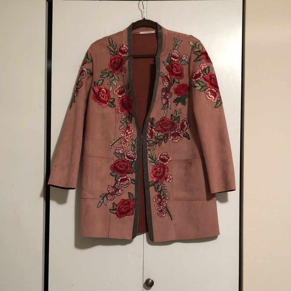 Tahari Dusty Rose Appliqué Open-Front Coat Size M